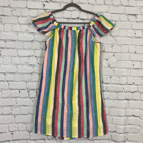 J Crew Factory Multi Stripe Off The Shoulder Dress Womens Size 6 Cotton Casual - Picture 6 of 11